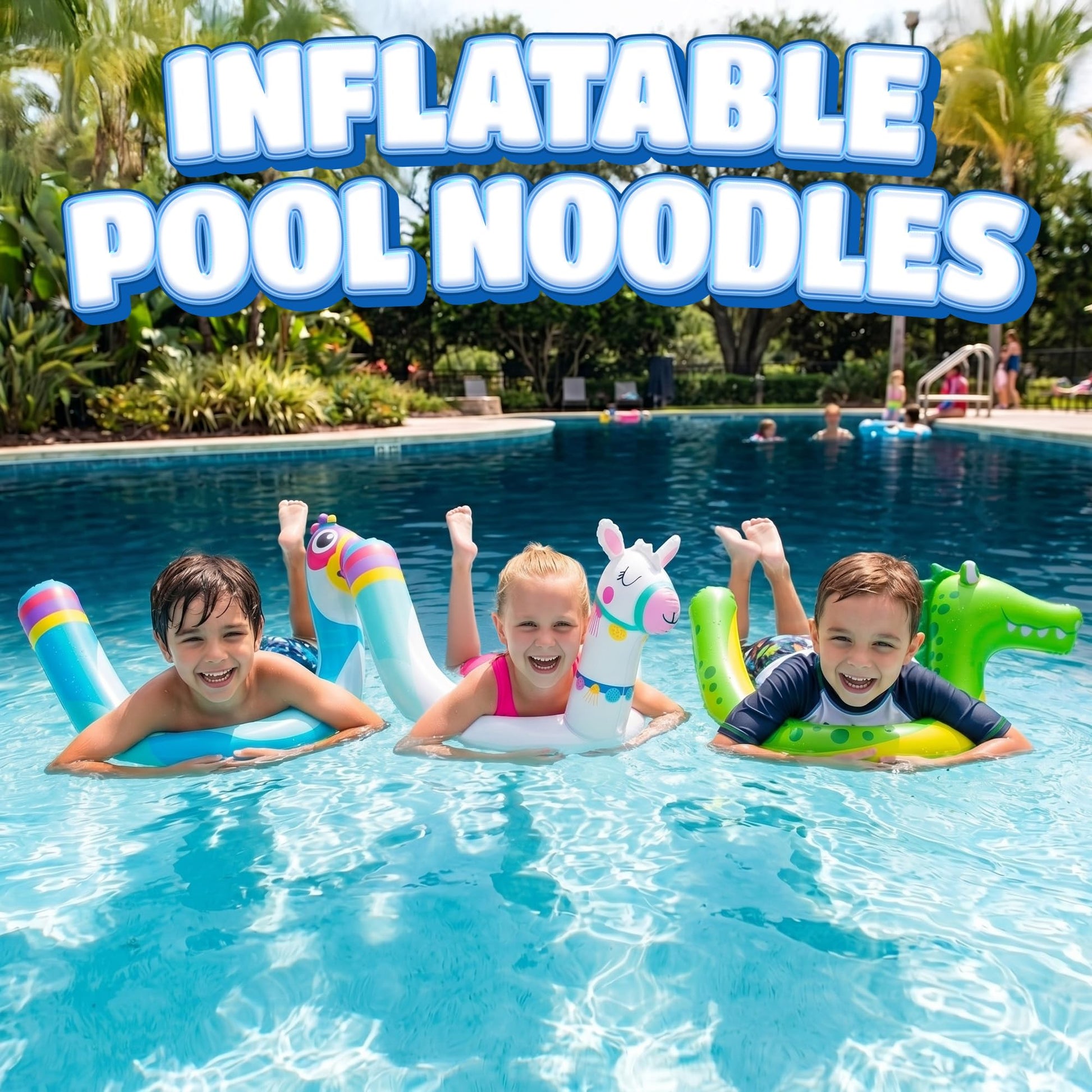 45-Inch Inflatable Pool Noodles, 3-Pack Kids Pool Floats for Beach & Travel