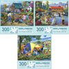 Bits and Pieces - Value Set of Three (3)- 300 pc Summer in The Village, Fishing by A Covered Bridge, Camping Close to Home Jigsaw Puzzle for Adults by