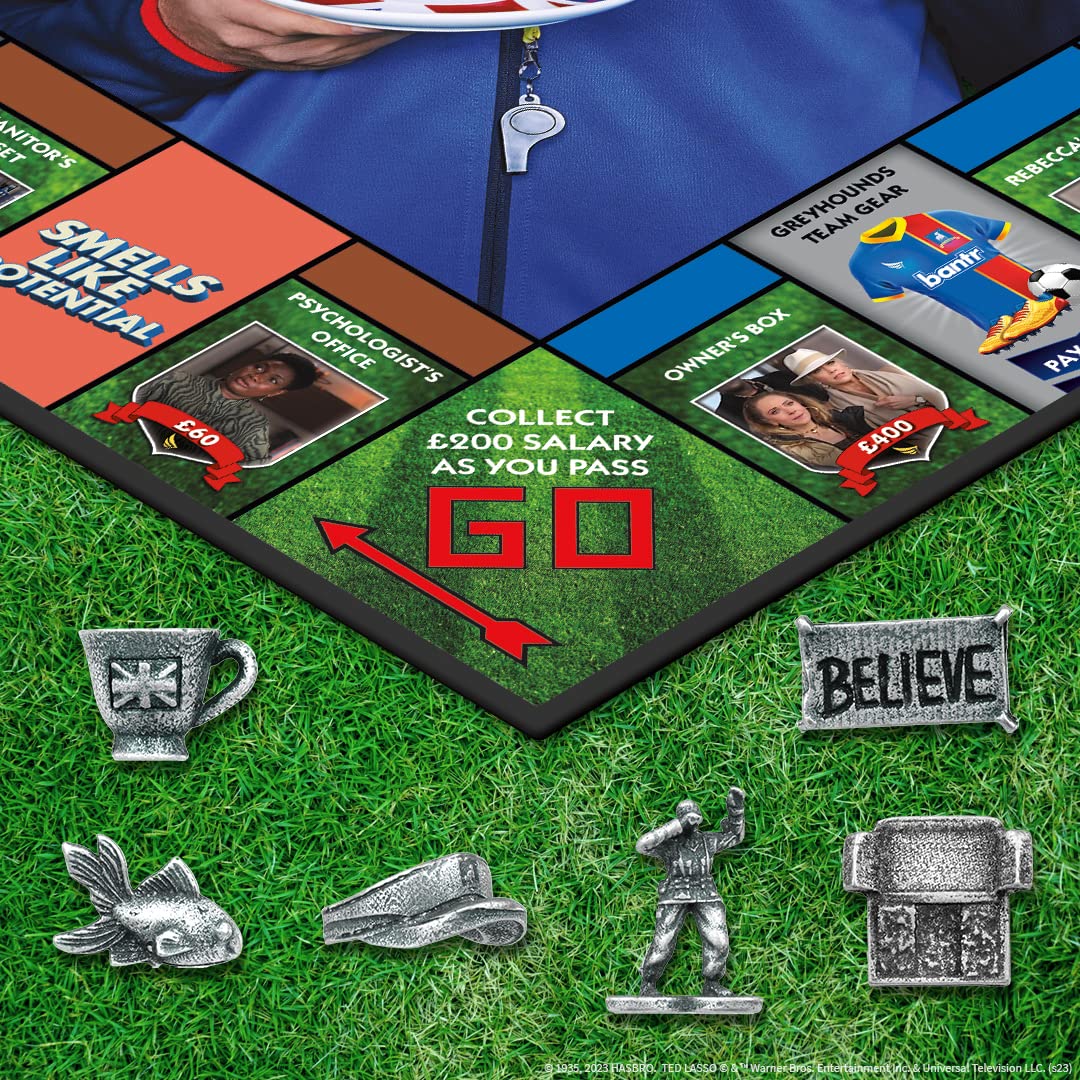 Monopoly Ted Lasso | Officially Licensed Board Collectible Board Game | Play as Believe Sign, Goldfish, Tea up, Ted’s Visor and More | Based On