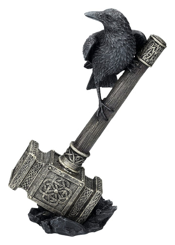Pacific Giftware Thor's Hammer Figure with Raven Viking Odin Decoration - Norse Mythology Collectible Statue, Bronze