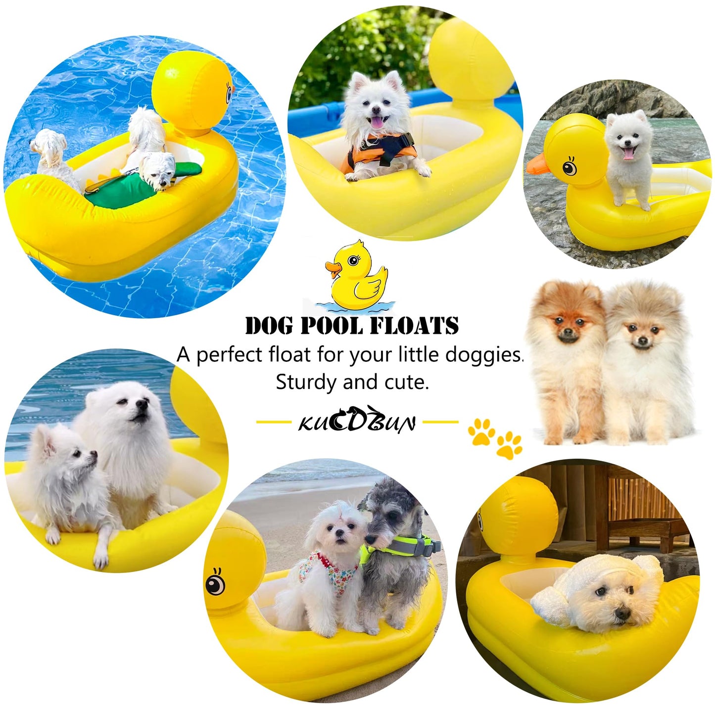 KUCDBUN Pool Float Set for Dogs - Raft With Collapsible Bowl, Non-Toxic Water Toys for Small Dogs, Puppies and Doggies, Yellow Duck