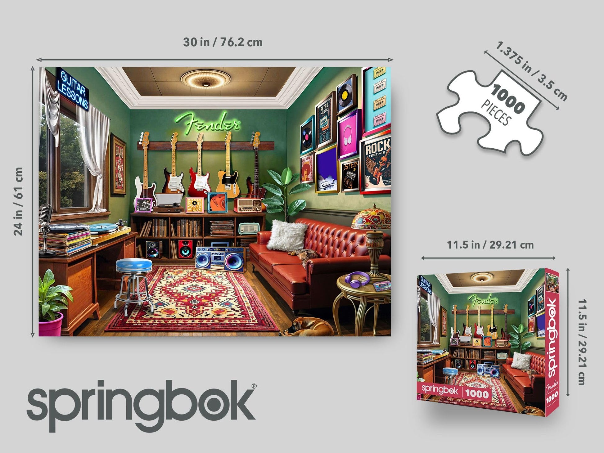Springbok Fender Guitar Lessons 1000 Piece Jigsaw Puzzle for Adults & Family - Poster Now Included - Music Classroom, Guitar Art & Sheet Music Scene