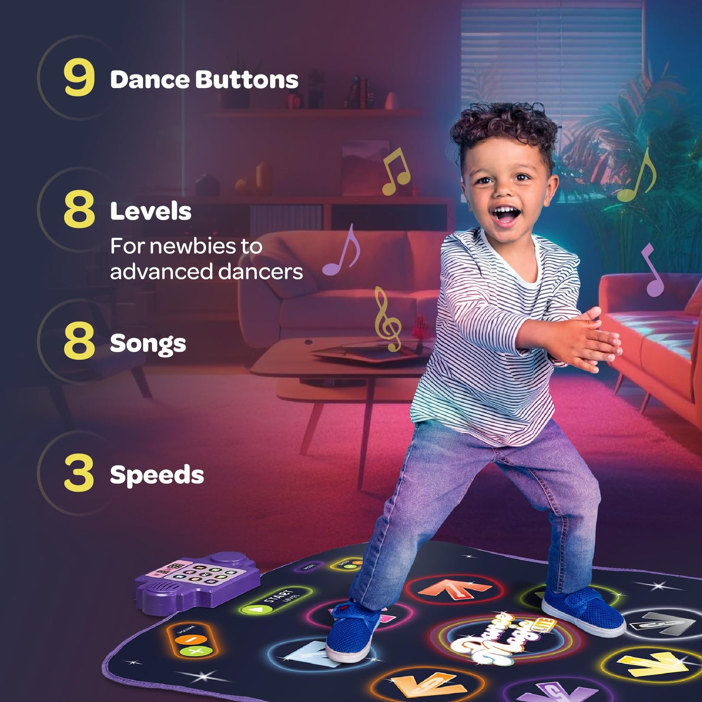 JOYBERRI Dance Mat - with 8 Levels & Songs, 3 Speeds and 2 Modes - Light Up Electronic Kids Dance Mat for Kids Ages 4-8, 8-12, Toddlers 3-5 / Dance