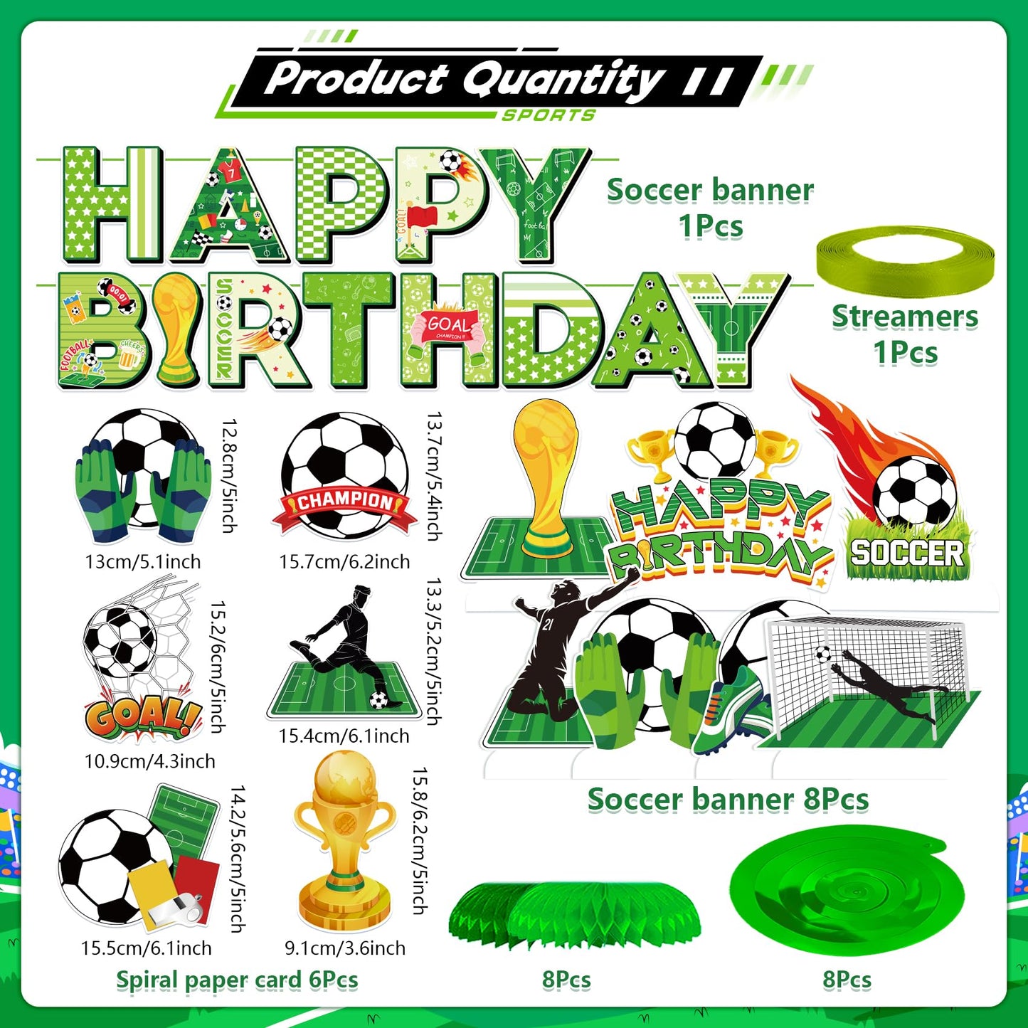 Soccer Birthday Party Decorations - Soccer Party Decorations Includes Happy Birthday Banner Soccer Hanging Swirls Honeycomb Centerpieces for Girls