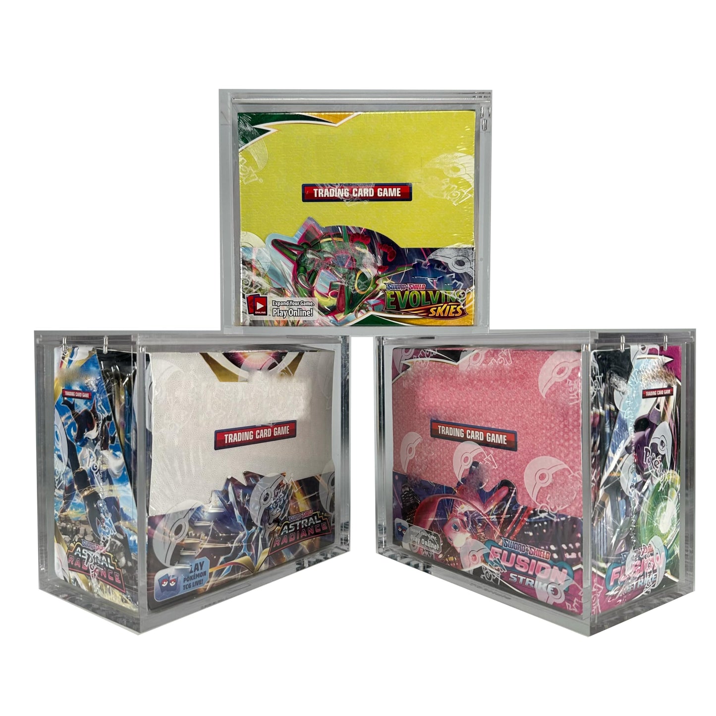 Booster Box Acrylic Case (3 Pack) - 6MM Thick Sliding Magnetic Lid Protective Acrylic Container Fits With Pokemon Card Display Case For Hard Plastic
