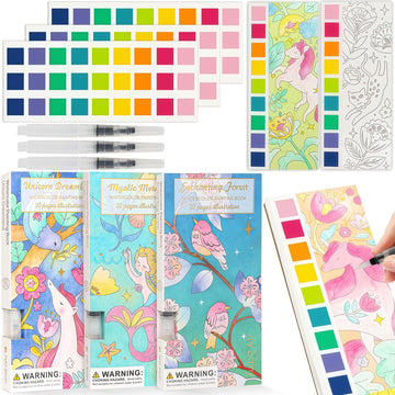 3pack Watercolor Painting Coloring Books, Paint with Water Arts & Crafts Kit for Kids, Pocket Watercolor Paint Bookmarks, Class Activities Art