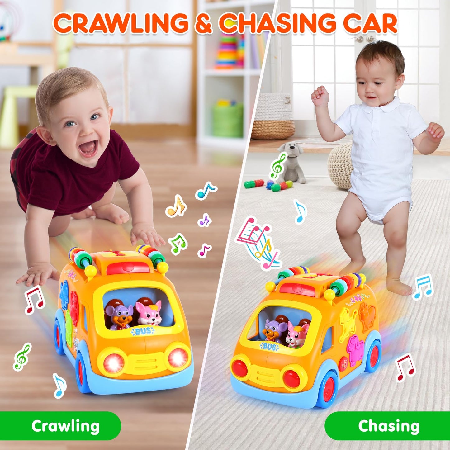 Musical Learning Crawling Toy Cars for 2-3 Year Old Boys Girls
