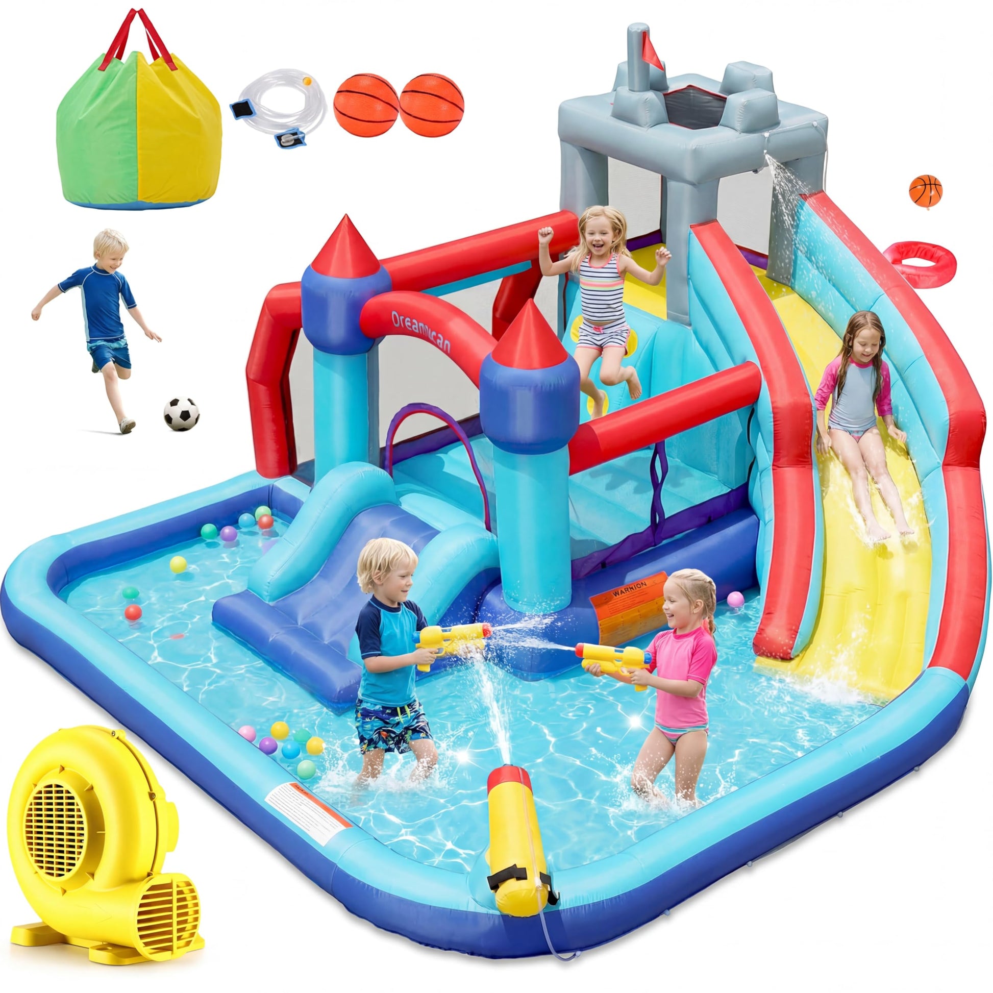 Whubefy 13Ft Inflatable Water Bounce House Double Slides for Kids Backyard