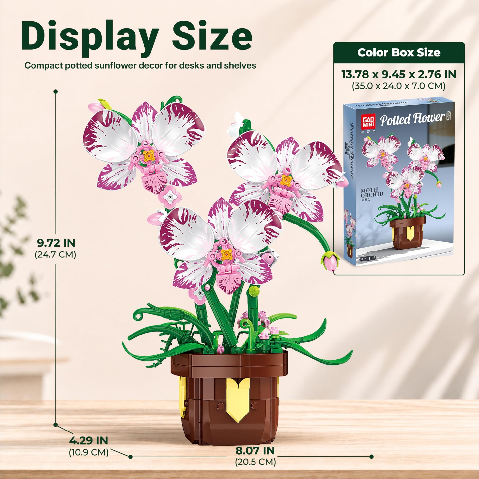 IBLOTIME Orchid Building Blocks, Flower Building Set, Botanical Orchid Plant 355 Pieces, DIY Decorative Desk Decor, Birthday Christmas for Teens