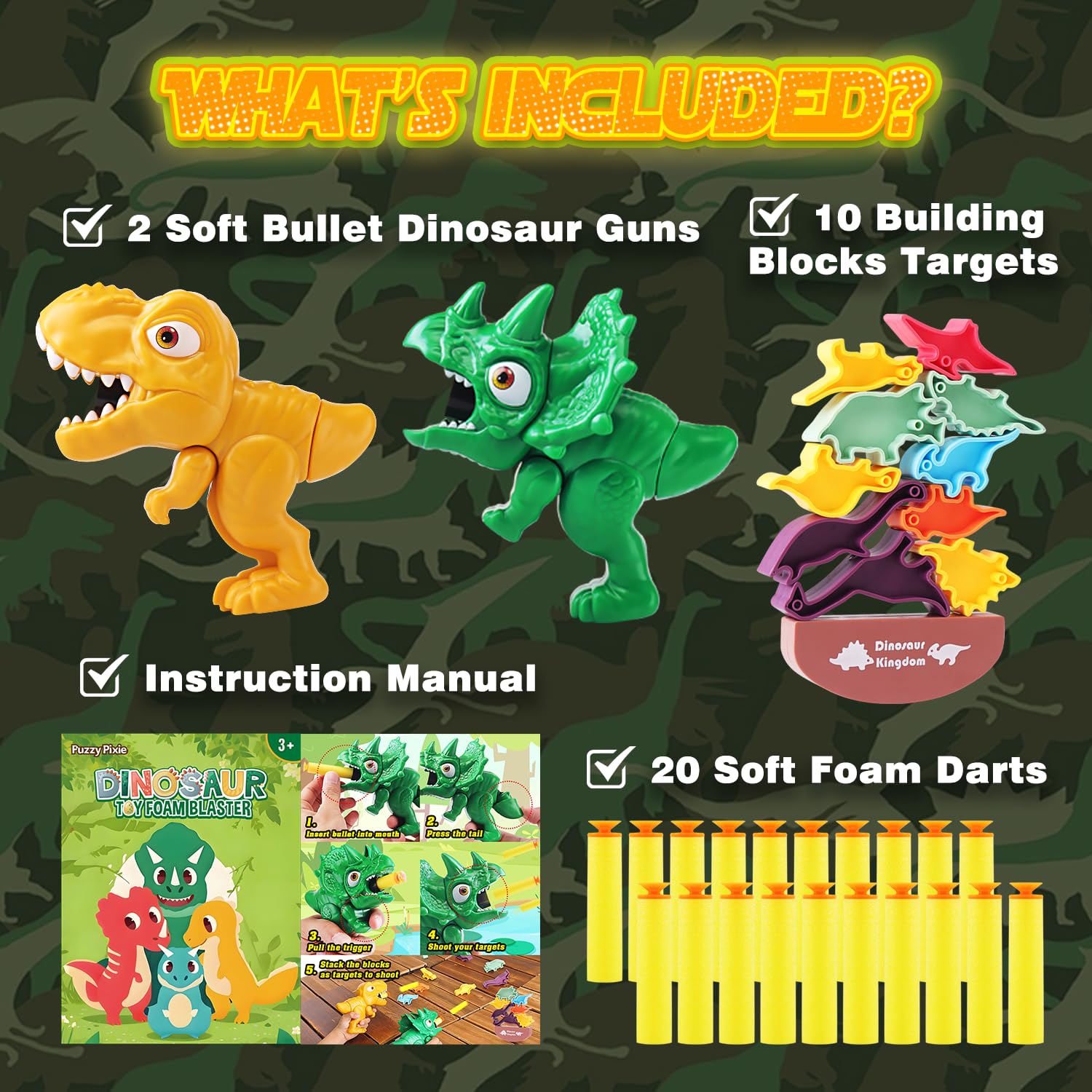 Dinosaur Shooting Game Toy Nerf Gun for Toddlers 3-8 Years 20 Darts