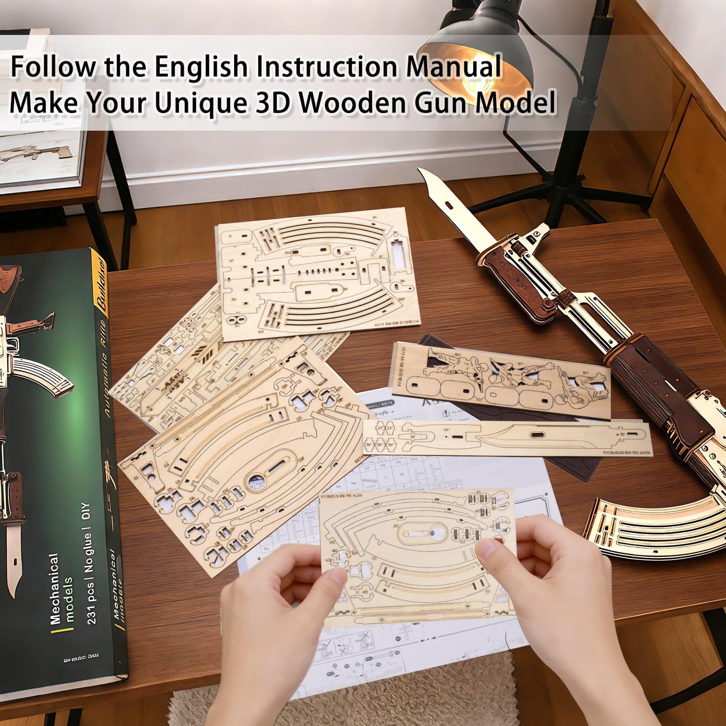3D Wooden Puzzles for Adults,Wooden Toy for Adults,DIY Rubber Band Gun,Educational Brain Teaser,Best Educational Christmas Birthday Day Gift
