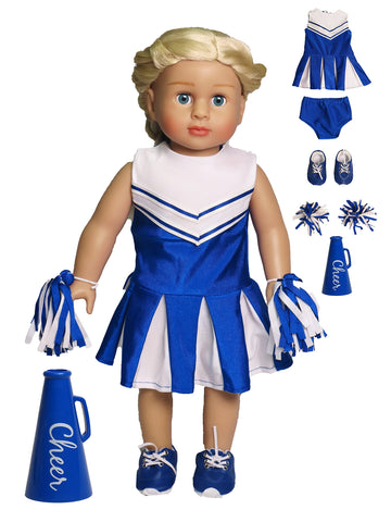 American Fashion World Blue Cheerleading Outfit for 18-Inch Dolls | Accessories Included | Premium Quality & Trendy Design