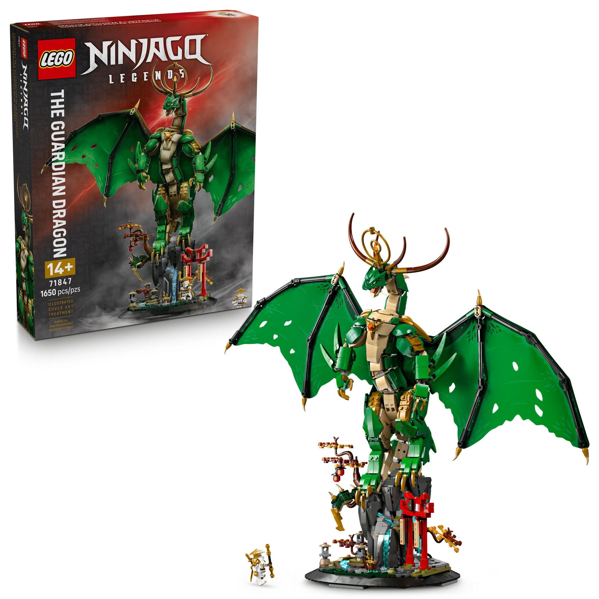 LEGO NINJAGO The Guardian Dragon - Model Building Kit from Legends Monstrosity Series - Room Decor for Teens - Includes Master Wu Minifigure - Gift