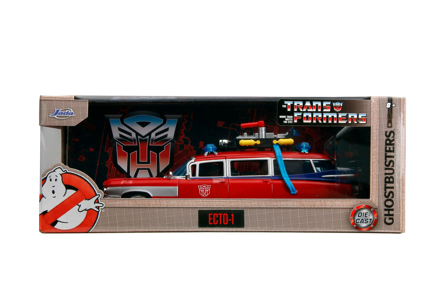 Jada Toys 1:24 Ghostbusters Ecto-1 Mashup with Optimus Prime G1 Graphics Die-Cast Car, Detailed Exterior, Authentic Mashup Collectible Ages 8+