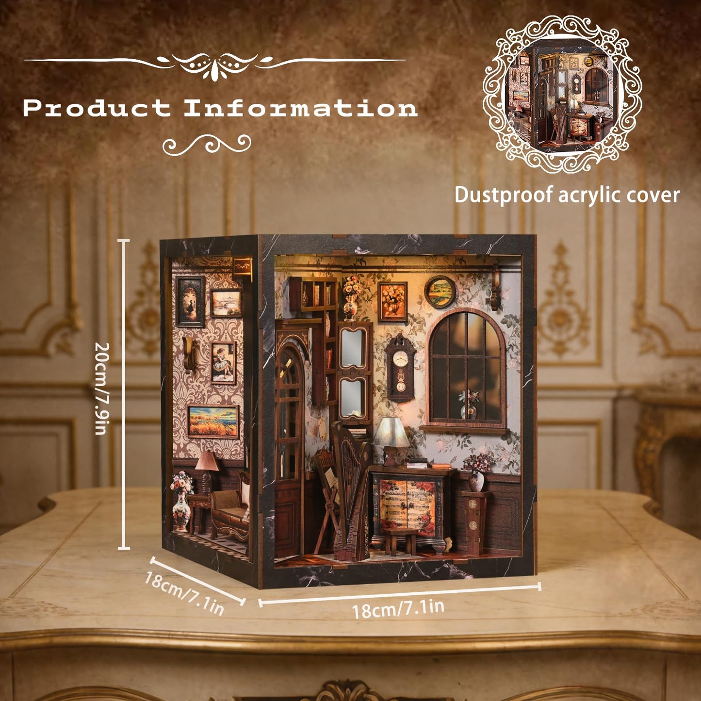 Book Nook Kit for Adults, DIY 3D Wooden Puzzle Booknook Kit with LED Sensor Light, Four Sides DIY Book Nook Kit, Crafts Bookshelf Decoration Gift
