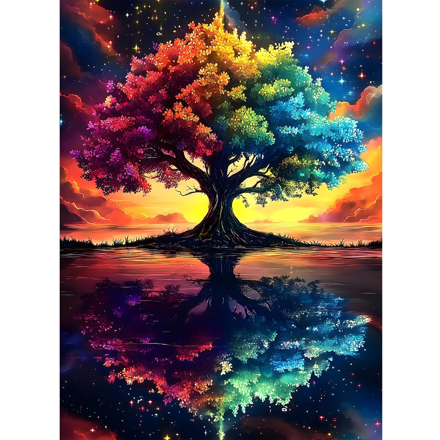 Puzzles for Adults 500 Pieces, Tree of Life Jigsaw Puzzles - Starlit Rainbow Tree, Impossible Starry Night Puzzle for Seniors Families,20.47x14.96