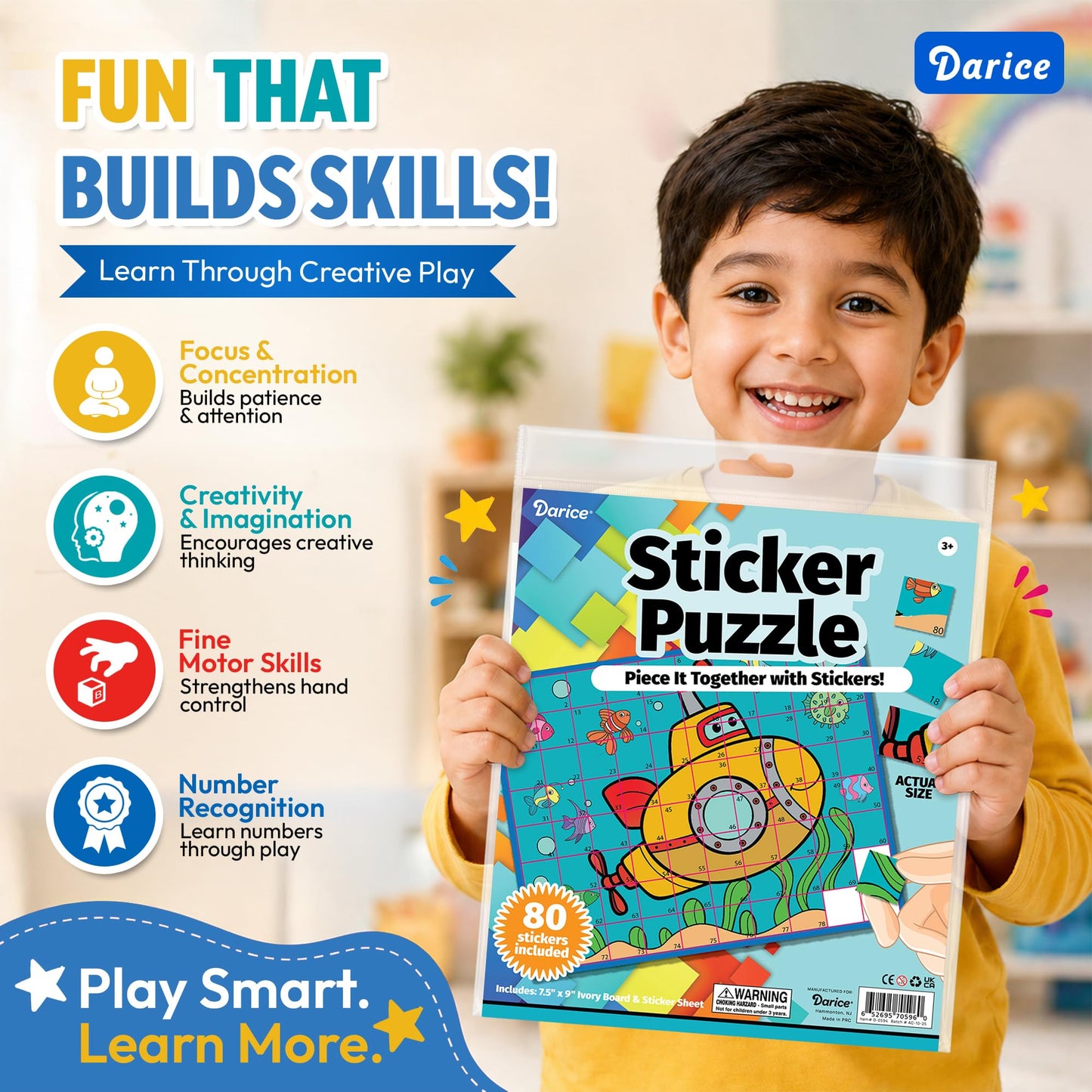 Darice Boat Sticker Puzzle - 80 Go Carts Stickers by Number - Fine Motor Skill Learning Toy - Piece It Together Activity & Gift for Kids Pack of 10