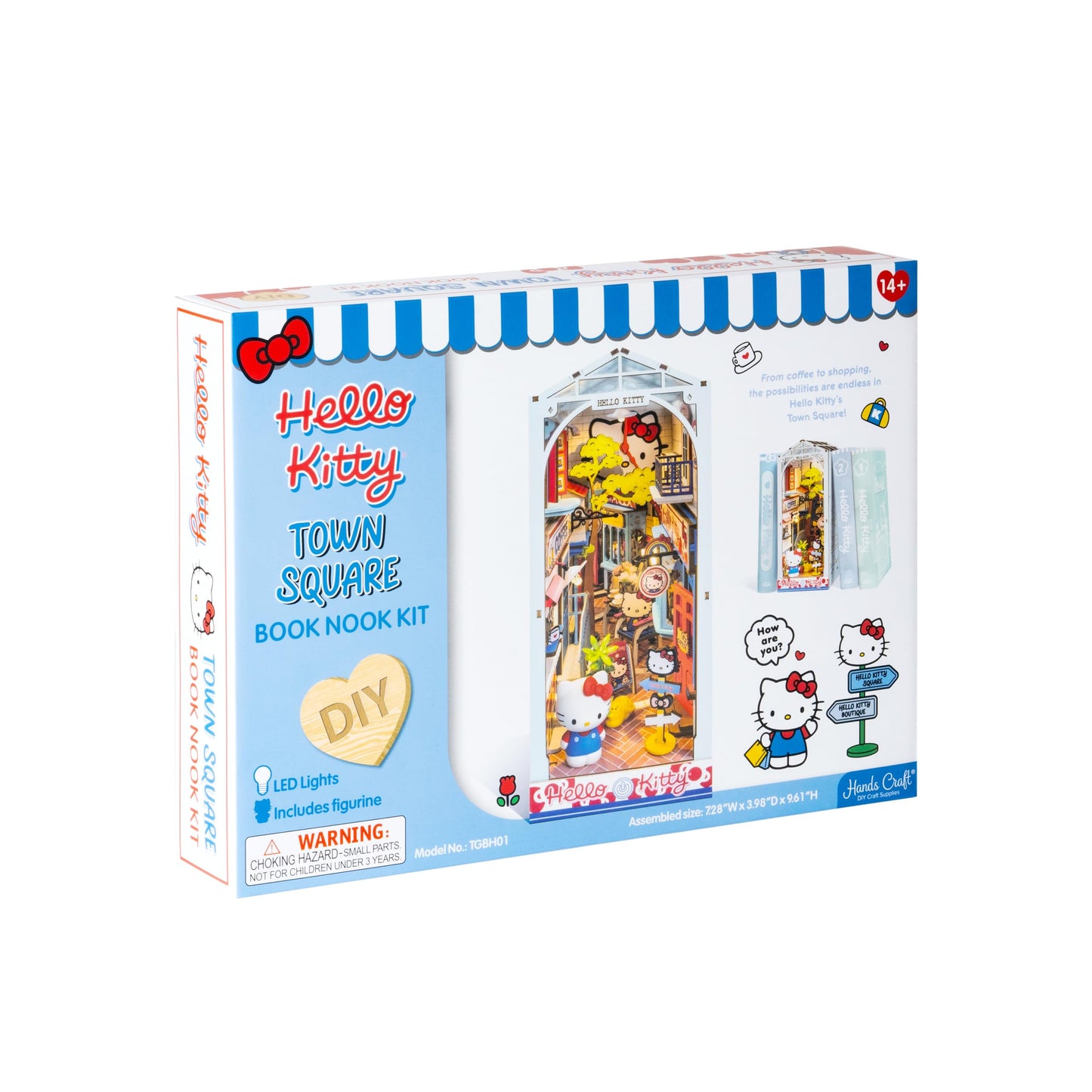 Hands Craft DIY Miniature Kit Book Nook - Hello Kitty Town Square | Whimsical Miniature Scene | Intricate Design, Adorable Charm | LED Lights |
