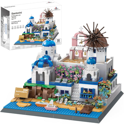 Apostrophe Games Santorini Building Block Set - 1380 Pieces - Model Building Blocks for Adults and Kids - Greece's Island Architecture Kit Famous