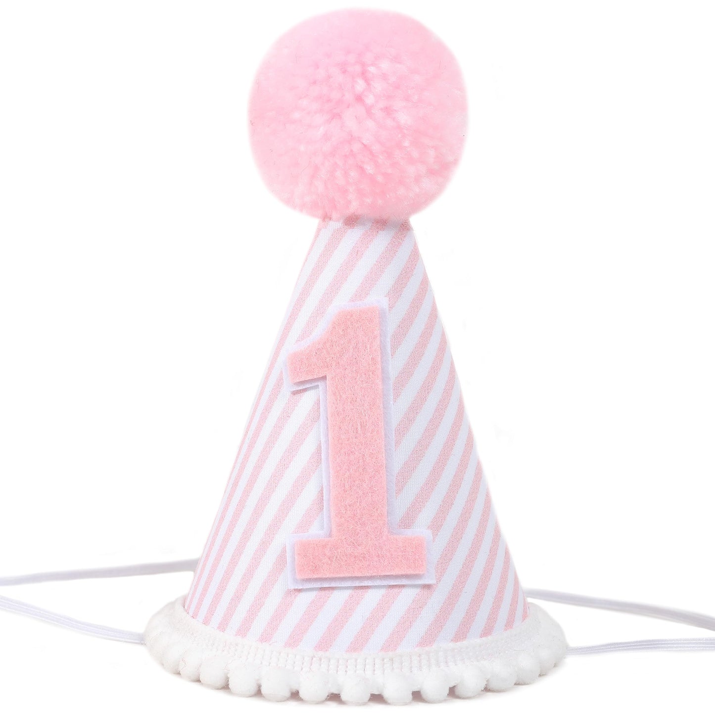 Pink & White First Birthday Party Hat - Girl's 1st Birthday Crown with Photo Props for Decorations and Dressing