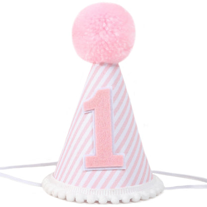 Pink & White First Birthday Party Hat - Girl's 1st Birthday Crown with Photo Props for Decorations and Dressing