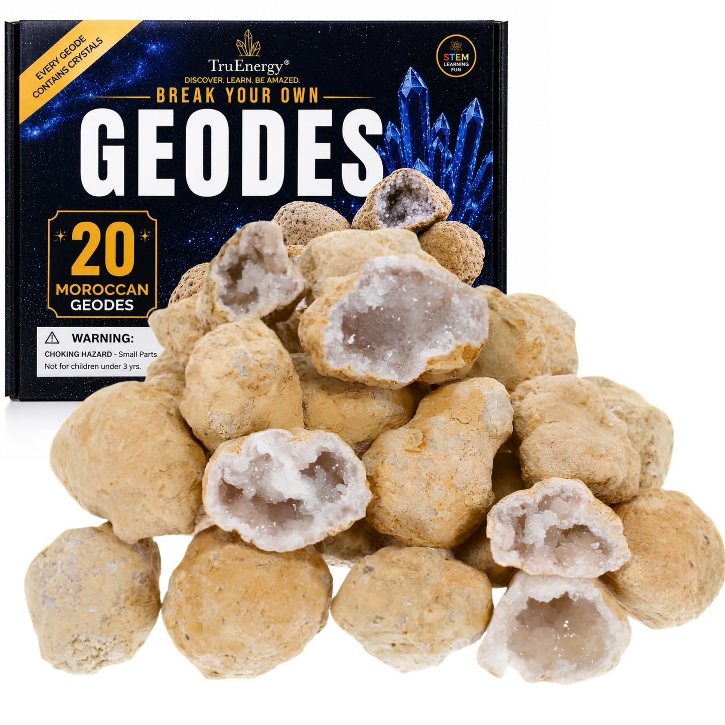 TruEnergy Break Your Own Geodes Kit - 20 Real Geodes 1.75"-2.5", 90% Hollow Rate, Crack Open & Discover Crystals - STEM Geology Rock Kit, Science Gift