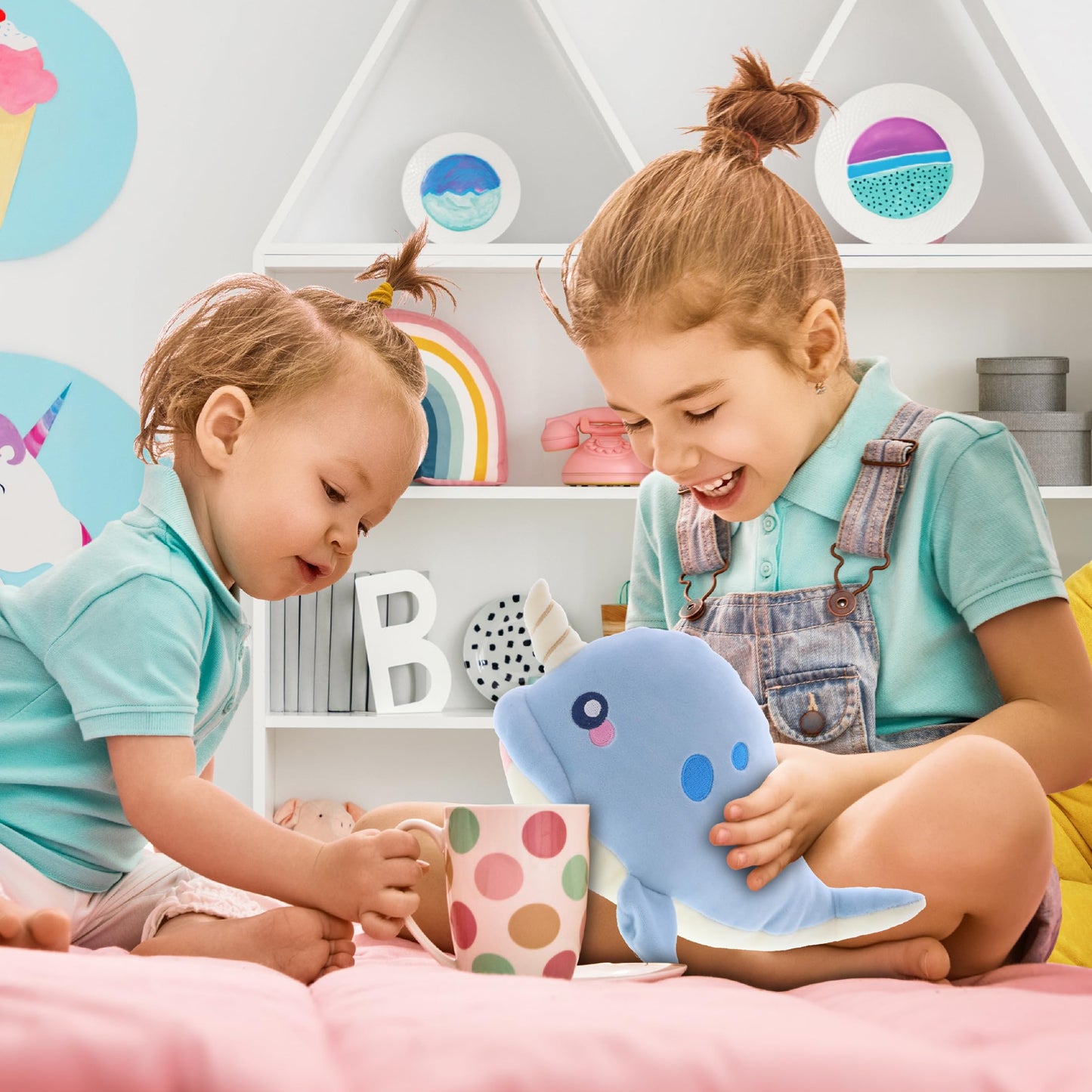DolliBu Blue Narwhal Baby Soft Plush Toy, Newborn Babies First Stuffed Animal Cuddle & Snuggle Toys, Toddler's Huggable Best Buddy, Fluffy Teddy Bear