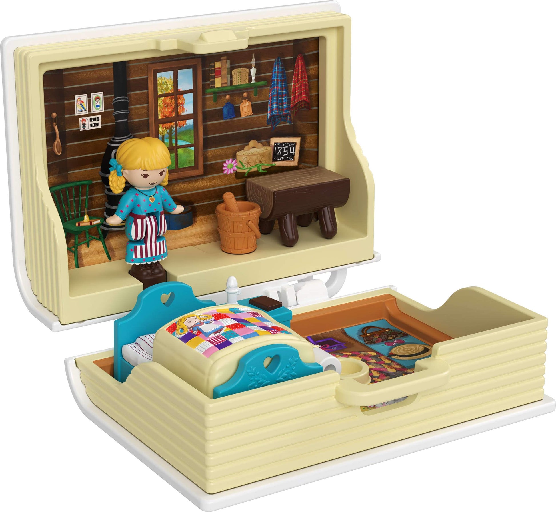 Polly Pocket x American Girl Dolls & Playset, Book Theme Collaboration Compact Bundle with Keychain, Samantha, Kirsten, and Josefina