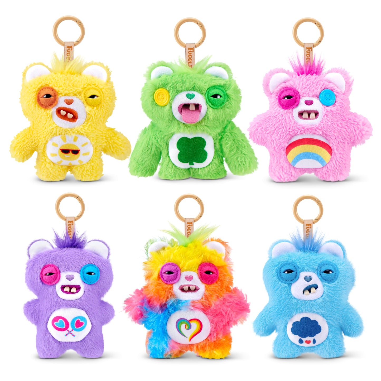 Fuggler Care Bear Keyring 5 Inch Plush Collectible Accessory (6 Pack) by ZURU Featuring Funny Ugly Monster Design with Clip-On Key Ring, Perfect