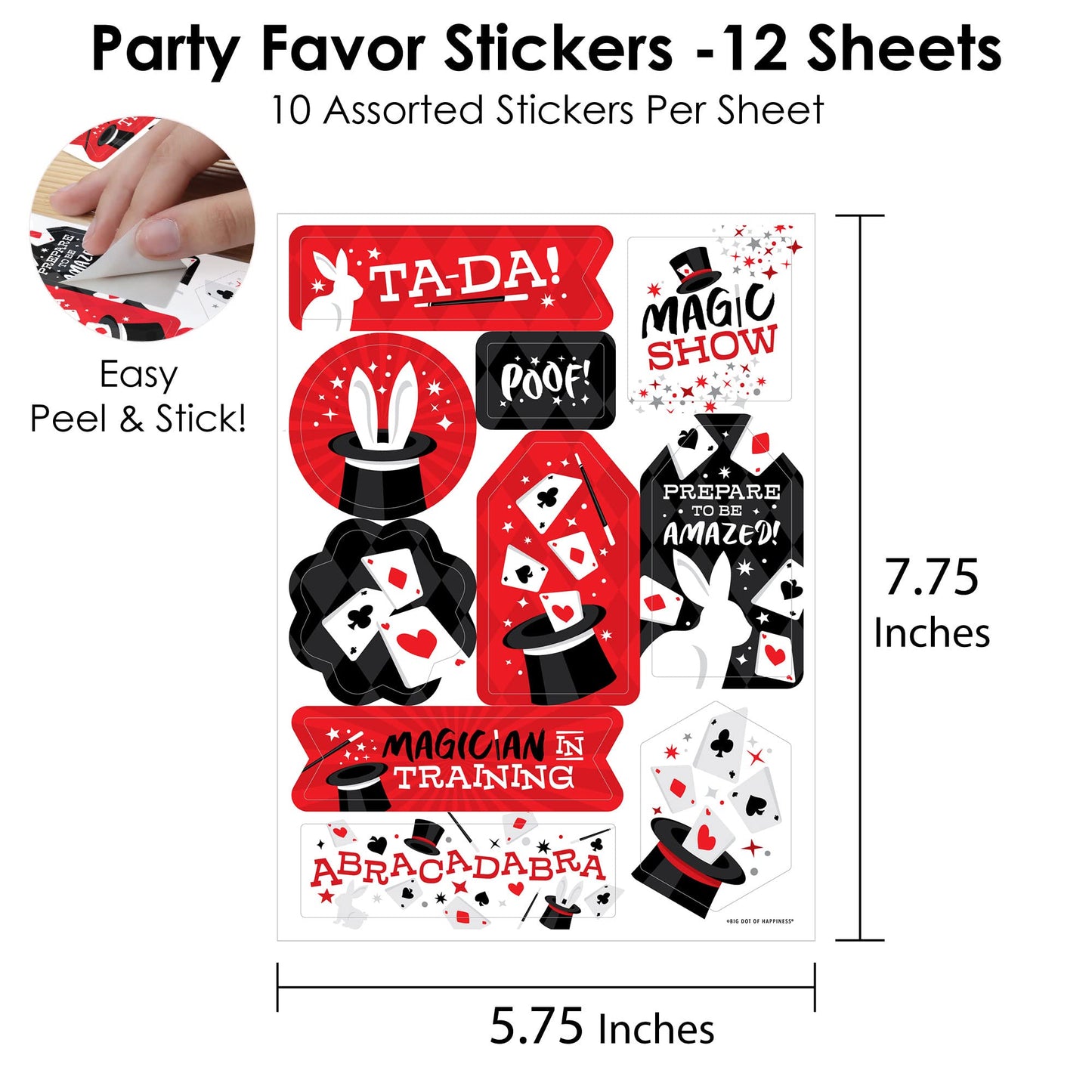 Big Dot of Happiness Ta-Da, Magic Show - Magical Birthday Party Favor Sticker Set - 12 Sheets - 120 Stickers