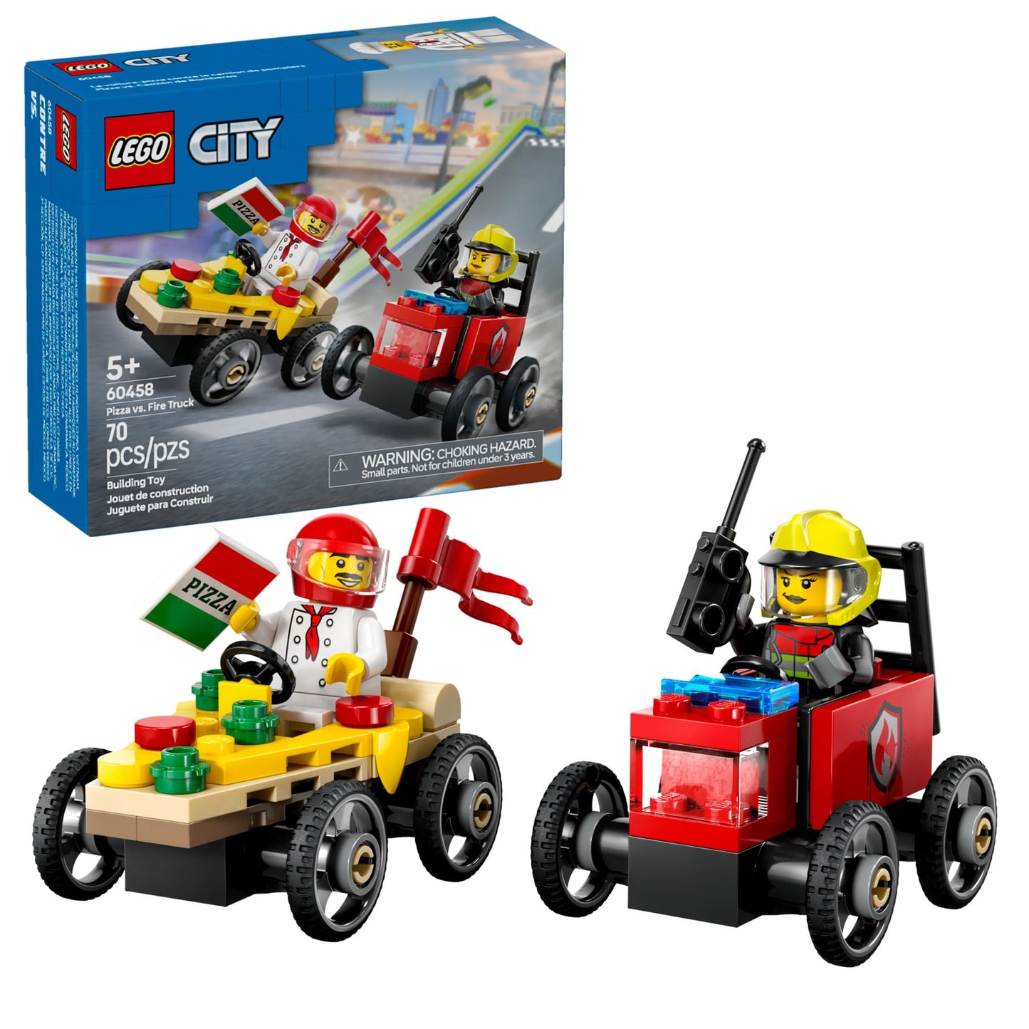 LEGO City Pizza vs. Fire Truck Race Car Pack Toy - Building Toy for Kids, Boys and Girls, Ages 5+ - Gift for Birthdays and Holidays - Includes Chef