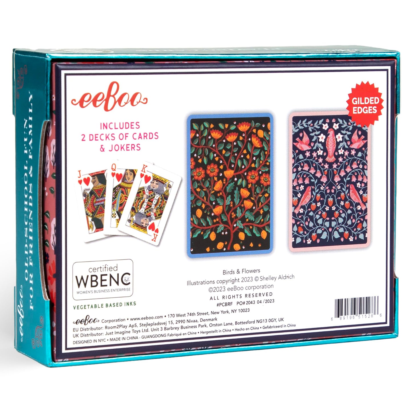 eeBoo Piece & Love: Birds & Flowers Playing Cards - Includes 2 - 52 Card Decks, Traditional Decks with Beautiful Artwork & Gilded Edges
