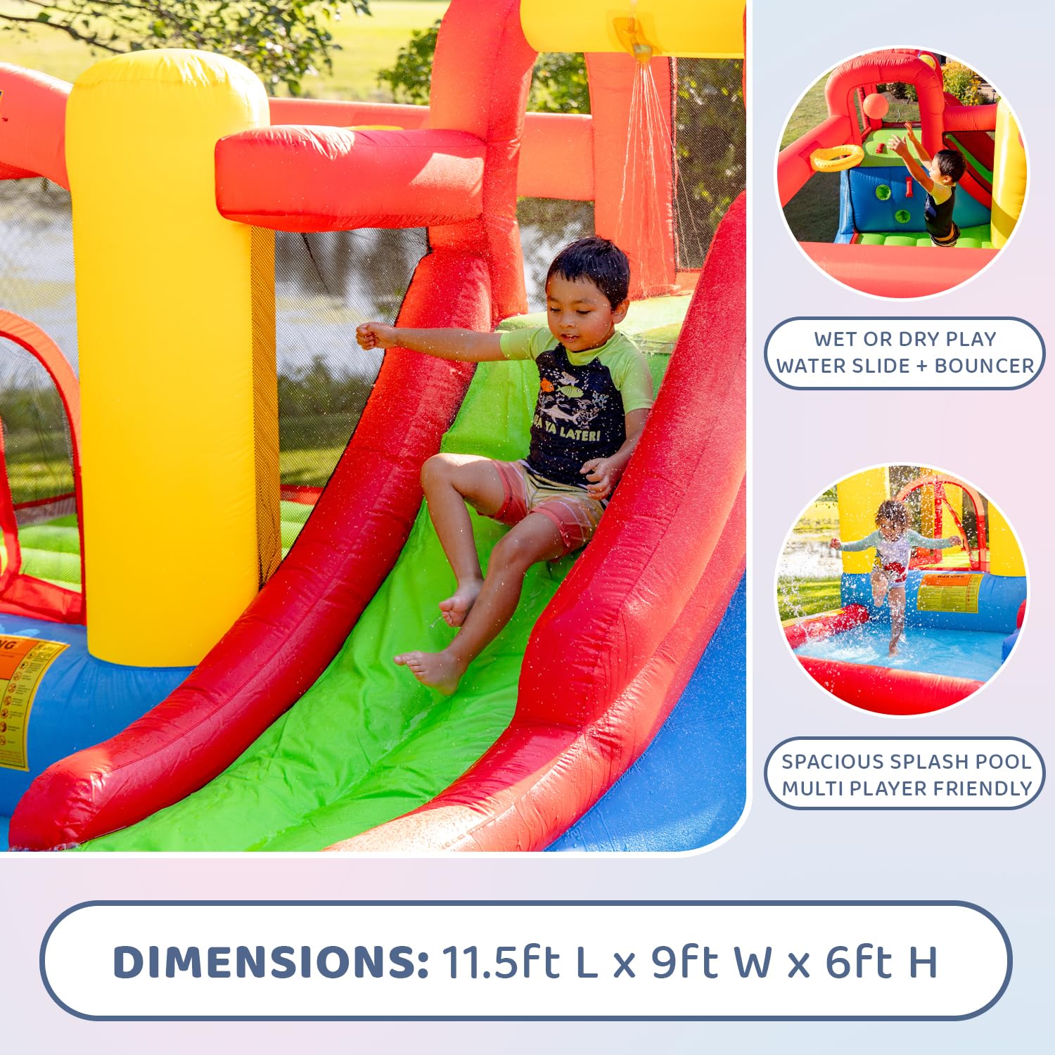 Bounceland Jump and Splash Adventure Bounce House or Water Slide All in one, Large Pool, Fun Bouncing Area with Basketball Hoop, Long Slide