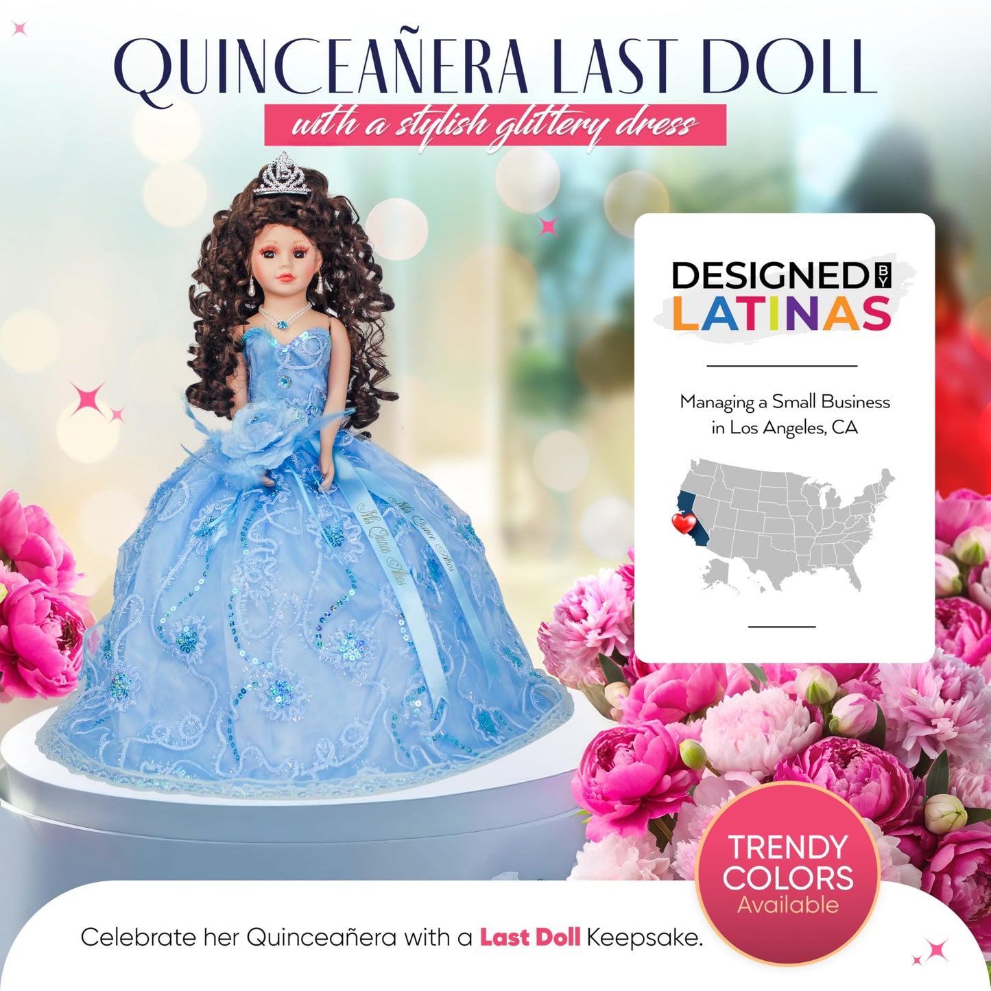 18” Quinceañera Last Doll with Umbrella Dress Stand - Última Muñeca Mis Quince Años Keepsake, Traditional Hispanic Mis 15 Doll, Ceremony & Table
