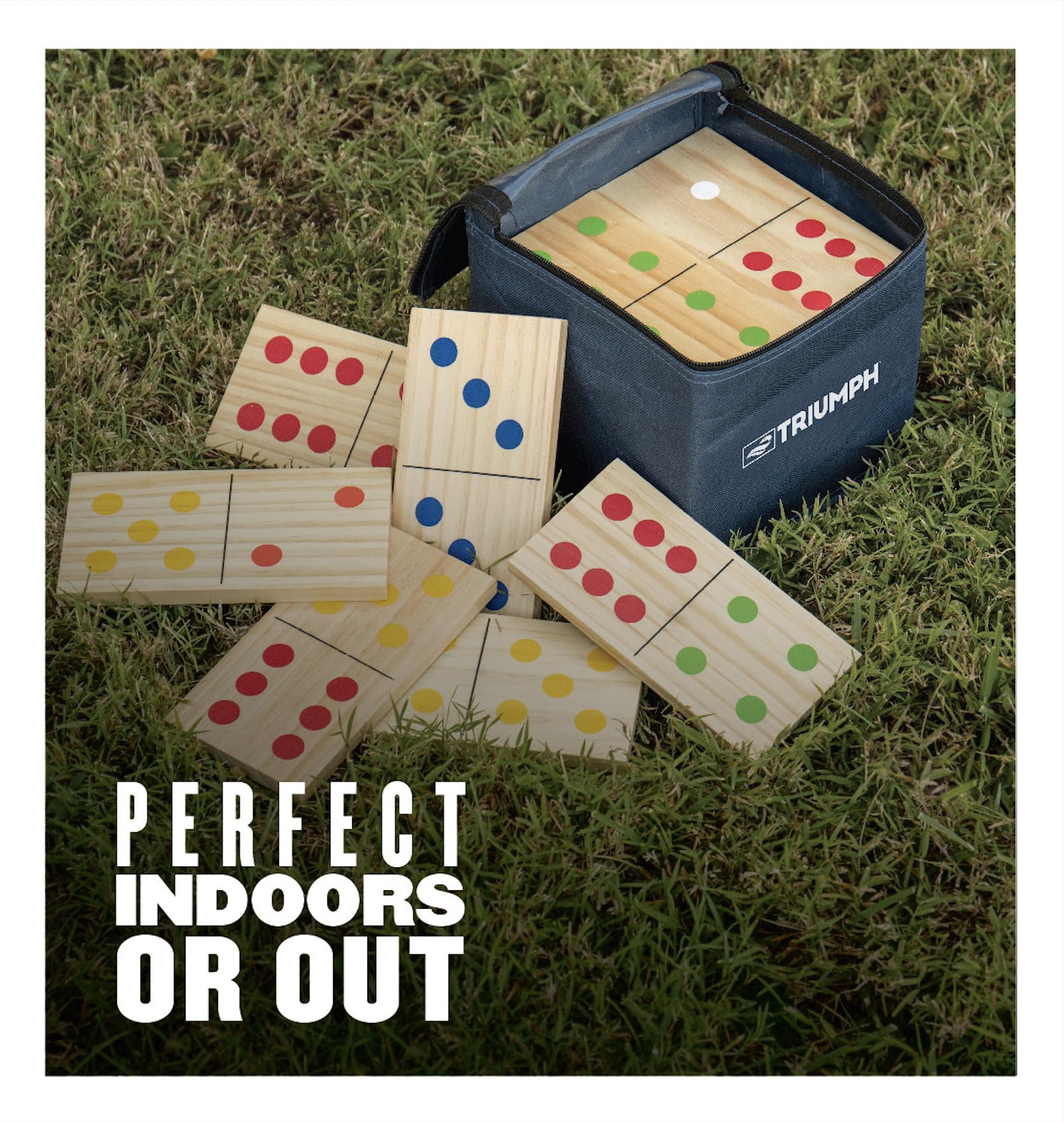 Triumph 28-Piece Wood Lawn Outdoor Large-Format Domino Set Includes Storage Carry Bag