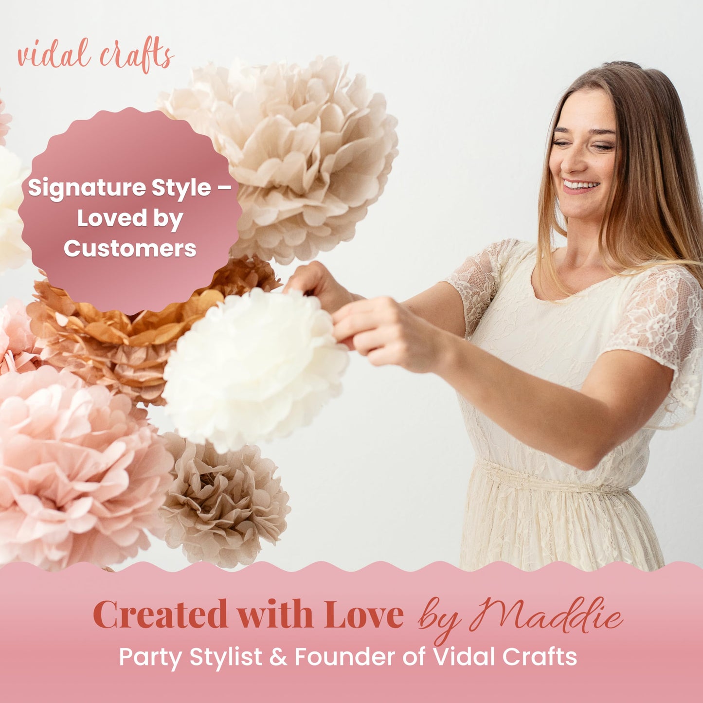 Vidal Crafts 20-Piece Boho Tissue Paper Pom Poms - Hanging Tissue Paper Flowers for Bridal Shower Decorations, Baby Shower Decorations for Girl