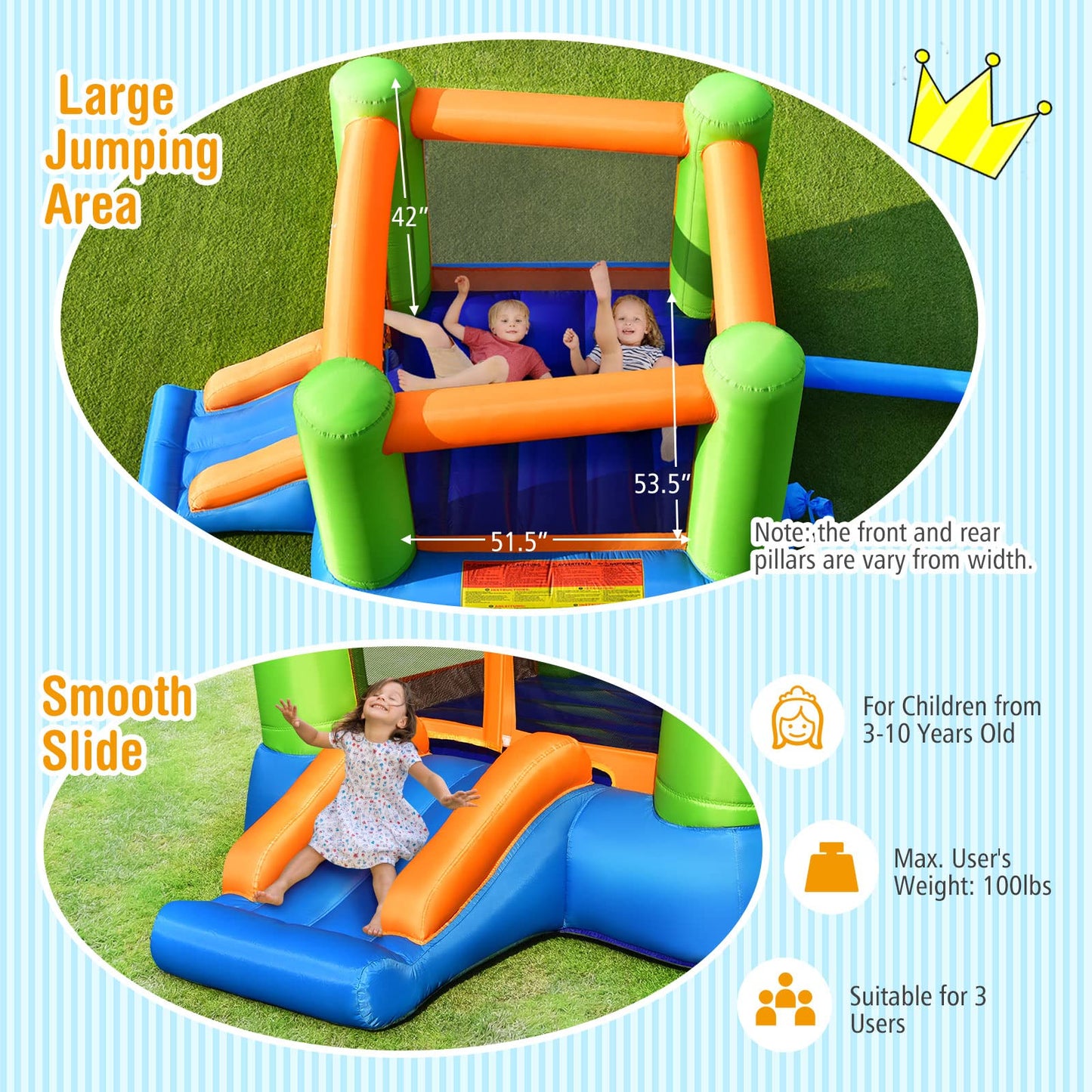 JIMUOO Inflatable Bounce House, Kids Bounce Castle Outside, Jumping Castle Bouncer w/Slide, Large Jumping Area, 2-in-1 Bouncy House for Toddler, Kids