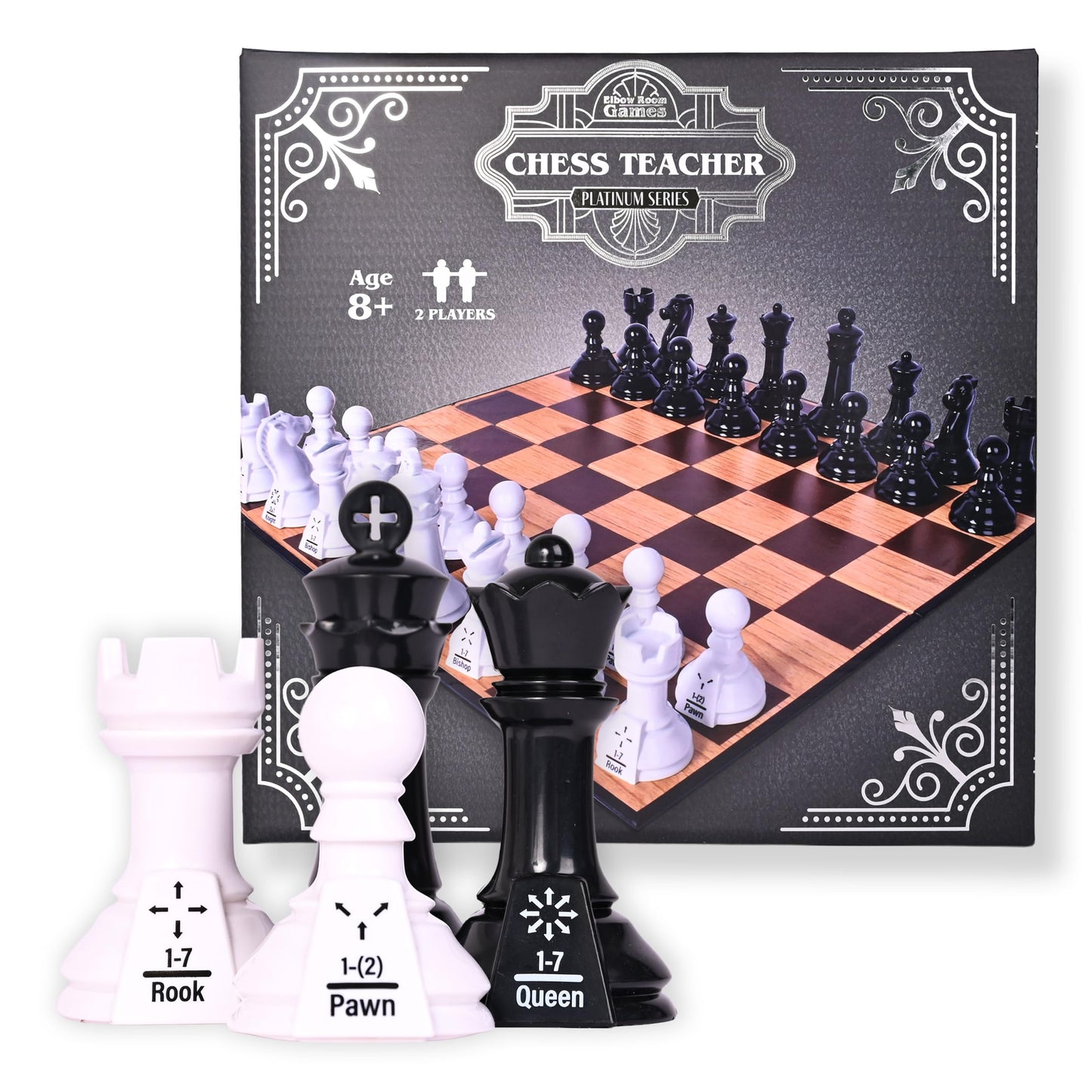 Elbow Room Games Chess Teacher Set - Educational Chess Board with Movement Indicators, Perfect for Beginners and All Skill Levels, Ideal for Family