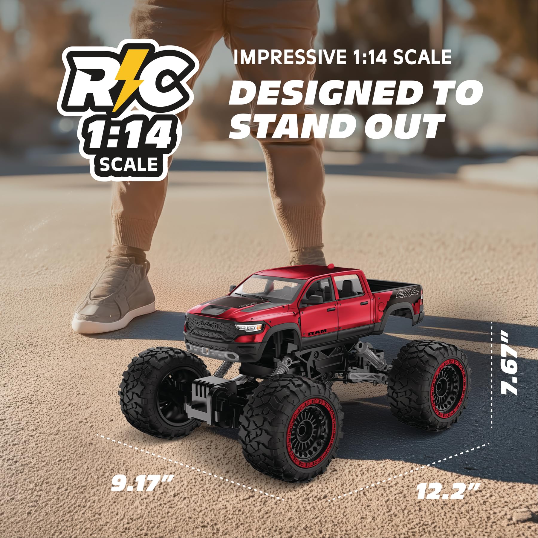 Motor Dayz RC 4WD Heavy Metal RAM 1500 Pickup Truck - 1:14 Scale, Officially Licensed Stamped Metal Body, 4x4 All-Wheel Drive, 2.4GHz Full-Function