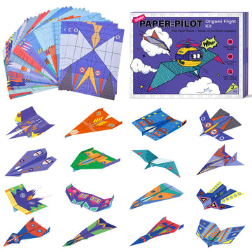 Leven DIY Paper Airplane Book, 16 Creative Folding Paper Planes with 48 Sheets of Colorful Origami Paper, Arts & Crafts Kit with Video Tutorials