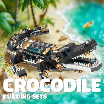 LQPFBSM Mechanical Alligator Building Set 541 Pieces Steampunk Crocodile Model Kit with Golden Nameplate Articulated Swamp Beast Construction Toy