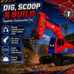PixelWoW Remote Control Excavator for Kids, RC Construction Excavator with Movable Arm, 2 Rechargeable Batteries and Auto Demo Mode, Birthday Gifts