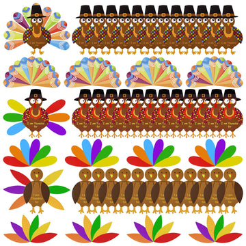 MIAHART 312 Pcs Thanksgiving Turkey Craft Kit DIY Turkey with Colorful Feathers and 320 Pcs Dot Glues Thanksgiving Stickers for Thanksgiving Party