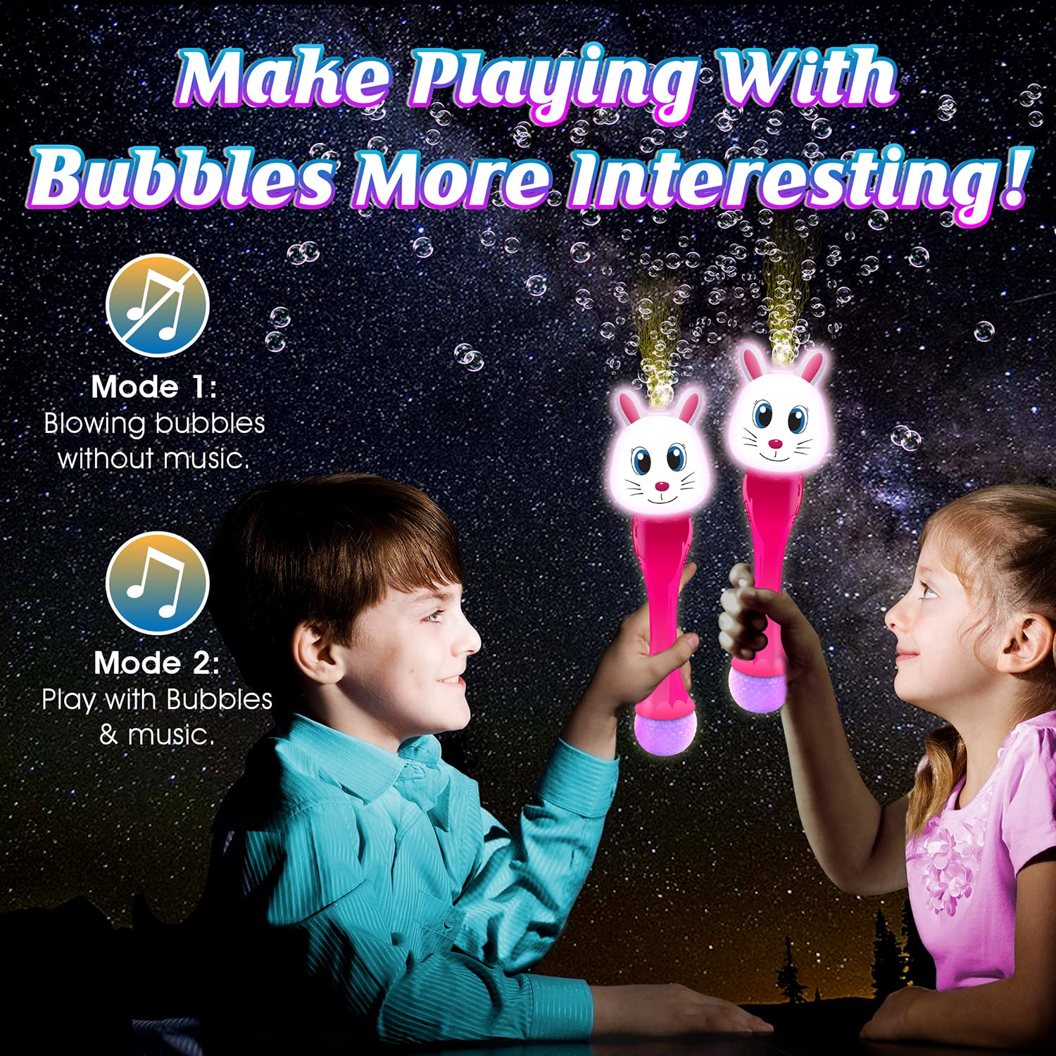 Easter Basket Stuffers for Toddler, Bunny Bubble Wand, Easter Basket Essentials, 14" Light Up Automatic Bubble Maker with LED & Music, Toys