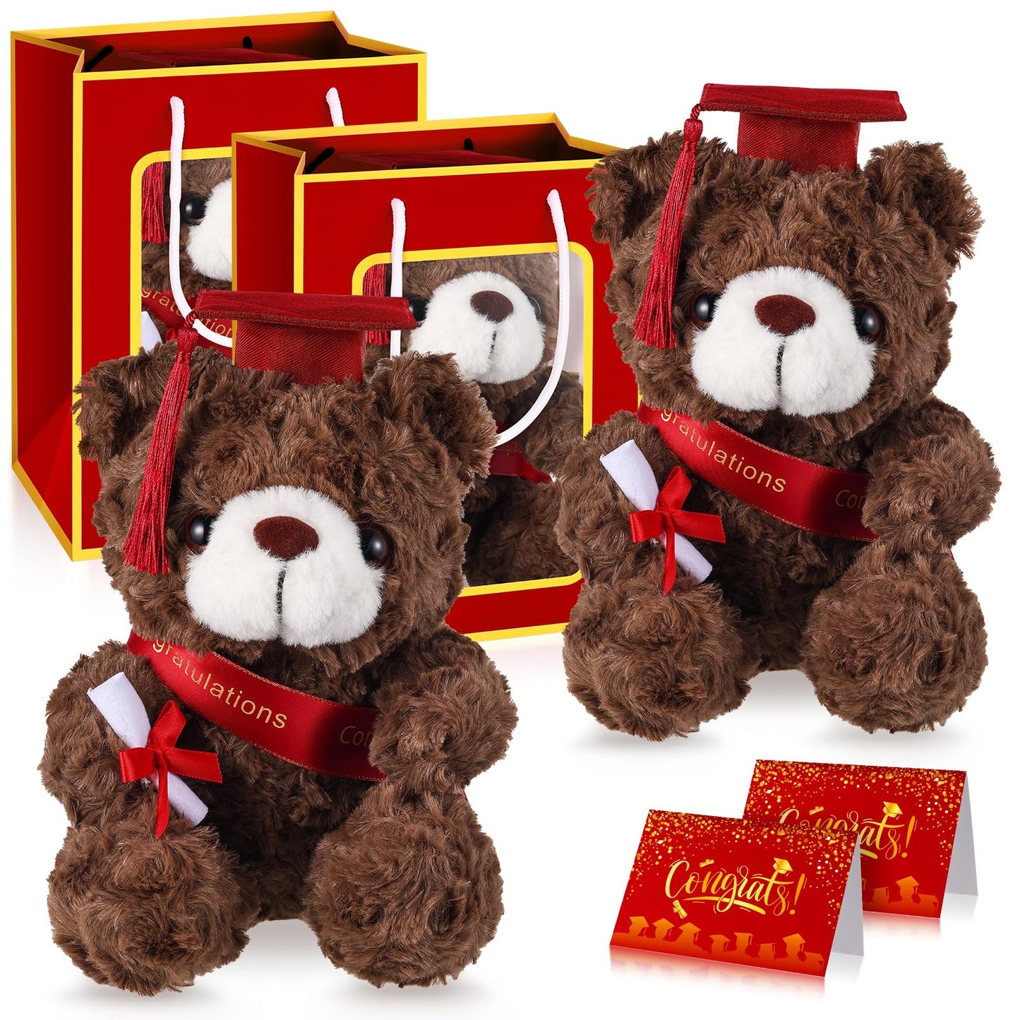 ZJoey 2 Sets Bear with Graduation Cap Toys Class of 2026 Graduation Plush Stuffed Teddy Bear Animal Dog Graduation Cap and Gown with Greeting Card