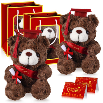 ZJoey 2 Sets Bear with Graduation Cap Toys Class of 2026 Graduation Plush Stuffed Teddy Bear Animal Dog Graduation Cap and Gown with Greeting Card