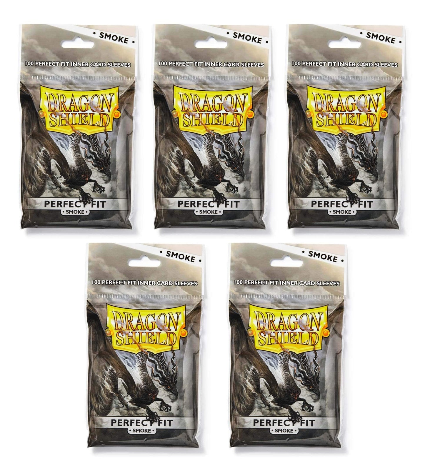 Dragon Shield Bundle: 5 Packs of Smoke Perfect Fit Standard Size Sleeves - 500 Sleeves Total