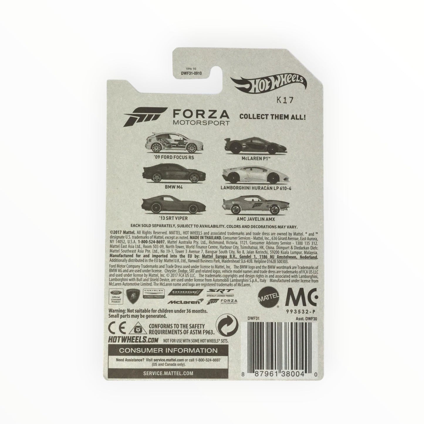 Hot Wheels '09 Ford Focus RS, [white] Forza Motorsport Series 1/6