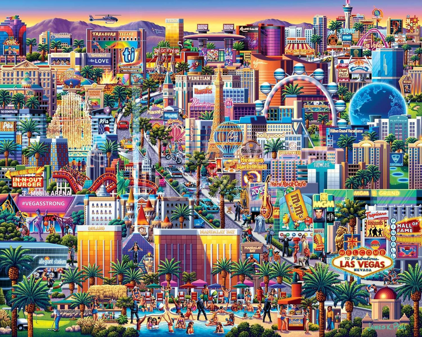 Boardwalk Las Vegas Strip 500 Piece Jigsaw Puzzle Fun Colorful Nevada Puzzles with Premium Box, Gift for Adults and Family 16"x20"