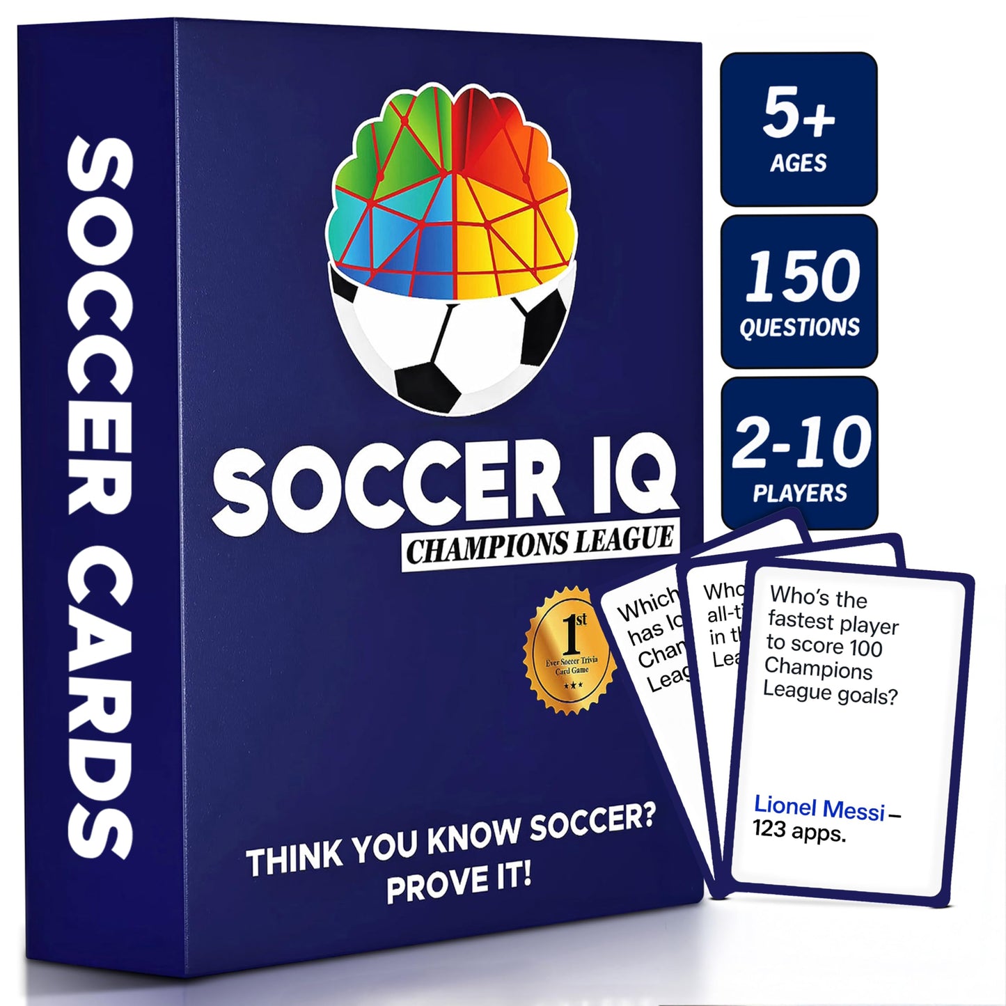 SOCCER IQ Soccer Trivia Card Game Champions League Version - 150 Soccer Trivia Questions, Best Soccer Gifts for Boys | Soccer Games for Kids
